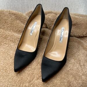 Oscar Dela Renta Black Satin Heels Pump Shoes Women Size 36.5 Made in Italy